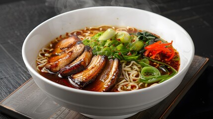 Wall Mural - Freshly cooked ramen noodles with pork and vegetables 