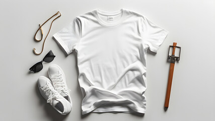 Blank white t-shirt mockup flat lay background pinterest style