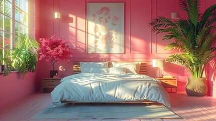 Wall Mural -  Modern bedroom with decorations in a Luxury House - Generative Ai