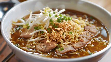 Wall Mural - Freshly cooked ramen noodles with pork and vegetables 