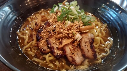 Wall Mural - Freshly cooked ramen noodles with pork and vegetables 