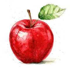 Wall Mural - Drawn Apple: Watercolor Illustration of Fresh Red Apple Isolated on White Background