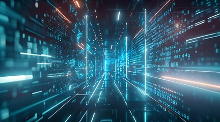 3d rendering of digital background with blue glowing data and numbers.
