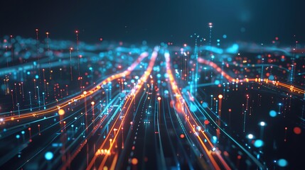 Fototapete - Smart city and abstract polygon pattern connection with speed line light, big data connection technology concept