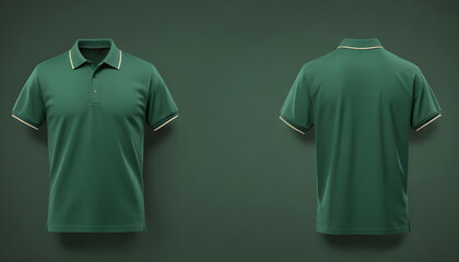 Front and back dark green polo shirt mockup 6