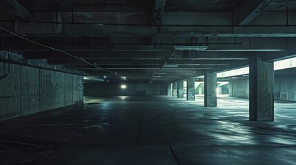 abandoned concrete labyrinth moody atmospheric shot of empty parking garage abstract photo