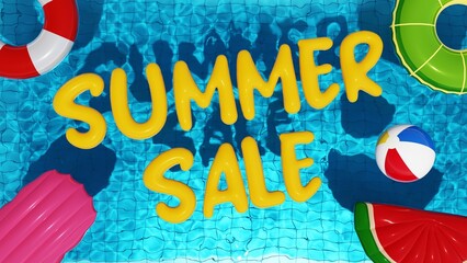 Poster - Summer sale 3d render inflated text background banner template