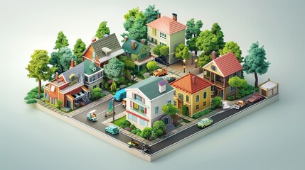 Isometric town city blocks illustration in 3d