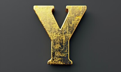 Wall Mural - y capital futuristic 3d rendering letter raw cast in gold metal on a black  flat background