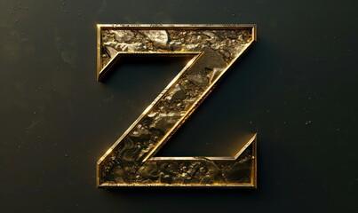 Poster - z capital futuristic 3d rendering letter raw cast in gold metal on a black  flat background