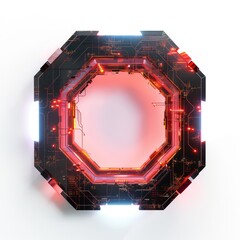 Wall Mural - hexagonal pog frame in neon  vivid gradient color and neutral background