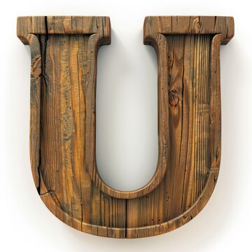u capital letter with wood texture on a white background