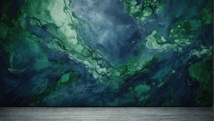 A green abstract background with a blue and green watercolor painting. Watercolor paint background texture