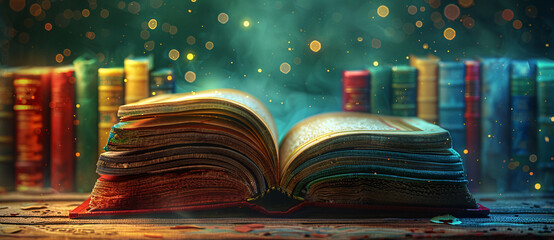 Magic spell book with bokeh blurry background.