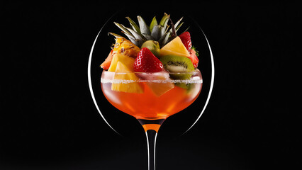 Wall Mural - a cocktail in a glass with fruit on a black background

