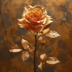 Wall Mural - Golden Rose Sculpture on Ornate Background