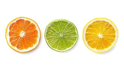 Poster - Citrus fruit Orange lemon lime Slices isolated on white background Collection : Generative AI