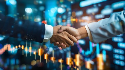 Poster - Business handshake on finance prosperity and money technology asset background  Economy and financial growth by investment in valuable stock market to gain wealth profit form currency  : Generative AI