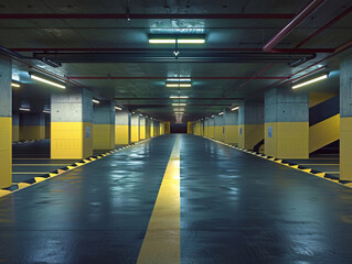 Poster - Empty Underground Parking Garage for Architecture Design with copy space text for social media