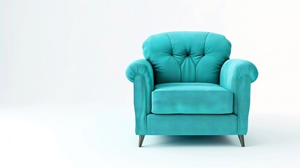 Wall Mural - One comfortable turquoise armchair isolated on white : Generative AI