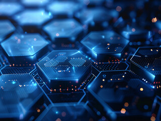 Poster - Blue Hexagon Pattern for Technology Design with copy space text for social media