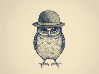 A cute cartoon owl wearing a bowler hat.