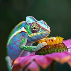 Wall Mural - Chameleon on flower.