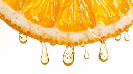 Poster - Fresh Orange juice dripping isolated on white background : Generative AI