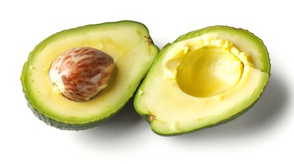 Poster - Avocado cut in half isolated on white background Clipping path : Generative AI