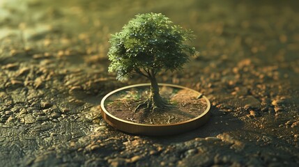 Poster - Showing financial developments and business growth with a growing tree on a coin : Generative AI