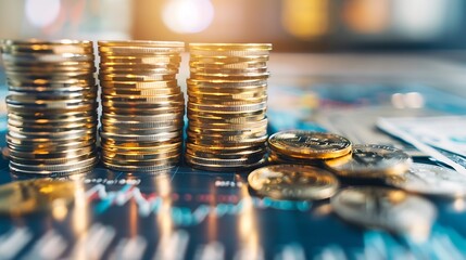 Aufkleber - closeup of the coins stack for a financial business presentation background home loan money saving stock and fund management retirement plan concept business growth profit selective fo : Generative AI