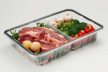 Meat and poultry in biodegradable packaging.