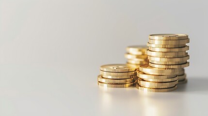 Poster - Gold coins stacked on a white background Concept of saving money economy investment growing business and wealth : Generative AI