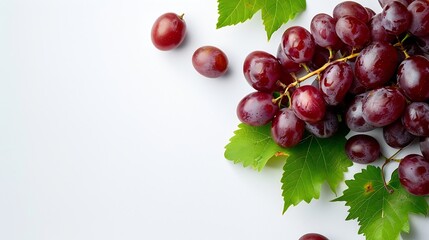 Wall Mural - Red grape with leaves isolated on white background : Generative AI