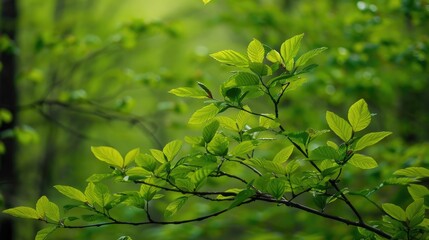 A detailed image of fresh green foliage in the spring forest