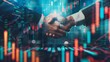 © The Little Hut - Business handshake on finance prosperity and money technology asset background  Economy and financial growth by investment in valuable stock market to gain wealth profit form currency  : Generative AI