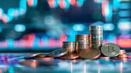 Poster - Stock funding or money saving graph with coins Background for business ideas and design Chart for financial investment concept : Generative AI