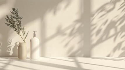 Poster - Product presentation in a white studio setting with window shadows and blurred backdrop
