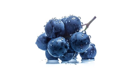 Poster - One dark blue grape in drops of water isolated on a white background Fresh fruits : Generative AI