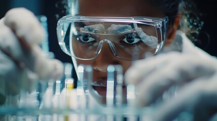 Poster - scientist conducting careful examination in modern laboratory setting