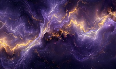 Canvas Print - Cosmic Abstraction, abstract cosmic scene with swirling waves of metallic gold and purple color