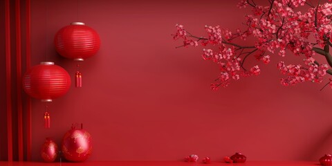 Wall Mural - traditional holiday background in asian style. chinese mid-autumn festival, happy new year. spring f