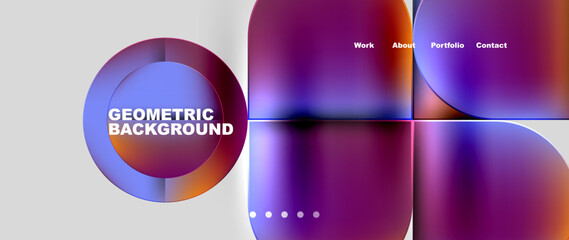 Poster - A vibrant geometric background featuring a mix of purple, violet, magenta, and electric blue circles on a white backdrop. Perfect for a colorful event graphics with a modern font