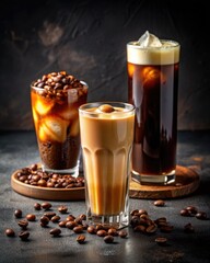 Poster - Assortment of Cold Brew Coffees with Coffee Beans and Ice