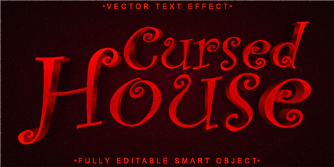 Poster - Red Horror Cursed House Vector Fully Editable Smart Object Text Effect