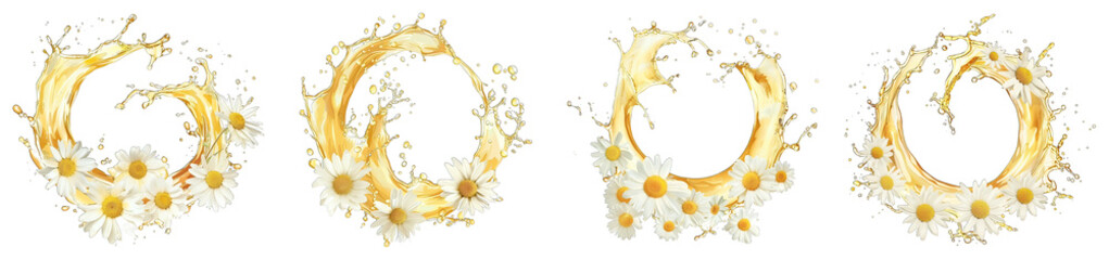 chamomile tea splash isolated on transparent png background collection set . generative ai