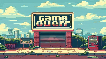Aufkleber - A game over sign is on a brick building