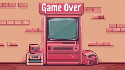 Aufkleber - A red game over sign is on a brick wall
