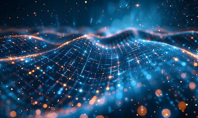 Wall Mural - abstract background with blue glowing neon lines and bokeh lights. data transfer concept. digital wa