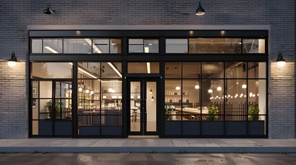 Wall Mural - Modern urban storefront with large windows and brick accents